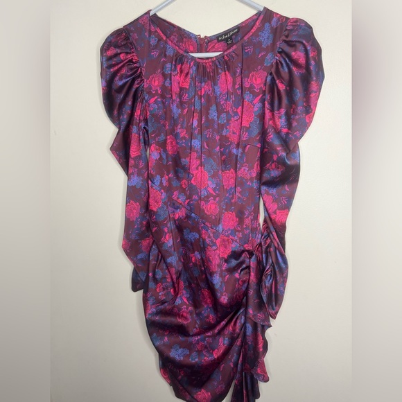 For Love And Lemons Purple Endless Floral Puff Sleeve Bodycon Dress - Picture 6 of 11